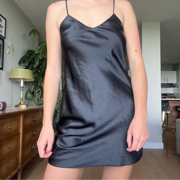 Vintage Black Silk Slip Mini Dress - Picture 2 of 12